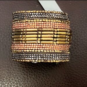 Beaded Wire Cuff Bracelet Gold Copper Brown Bronze beads Adjustable